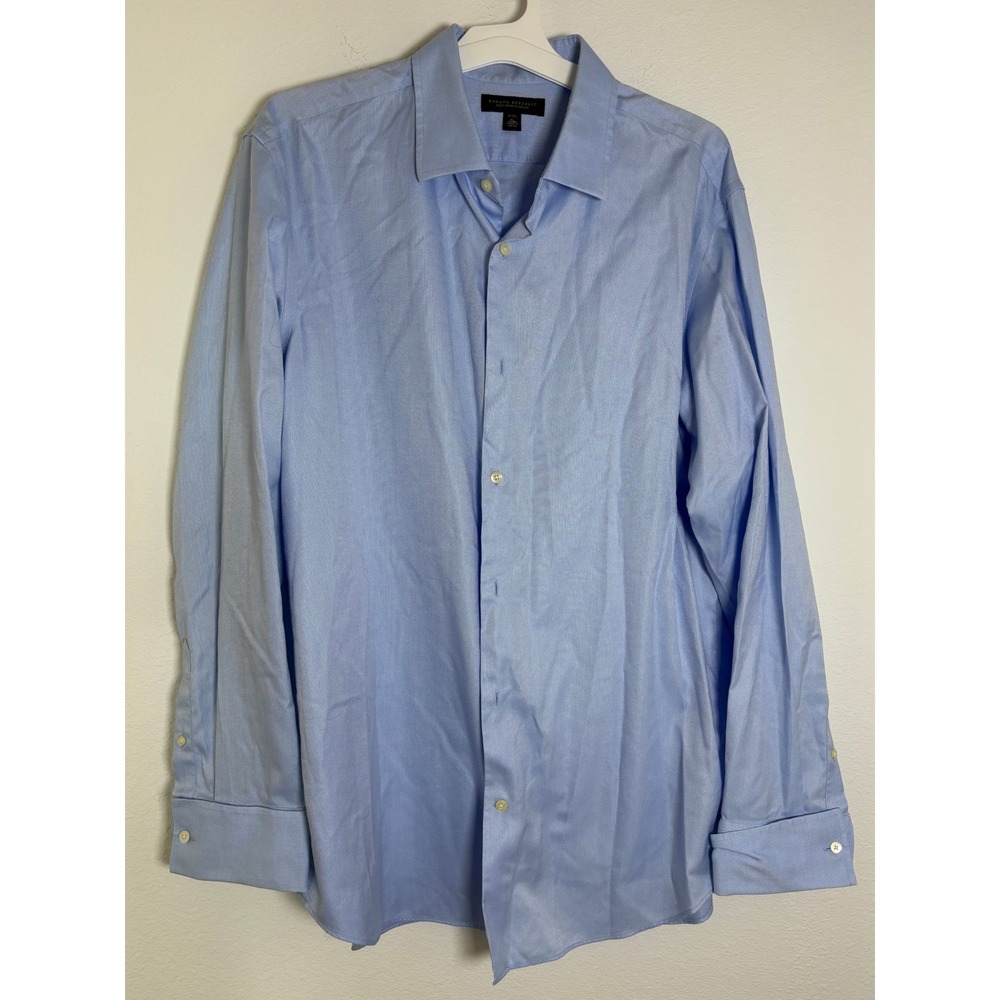 Banana Republic Mens XL Slim Fit Non Iron Dress Shirt Blue Long Sleeve 17-17.5